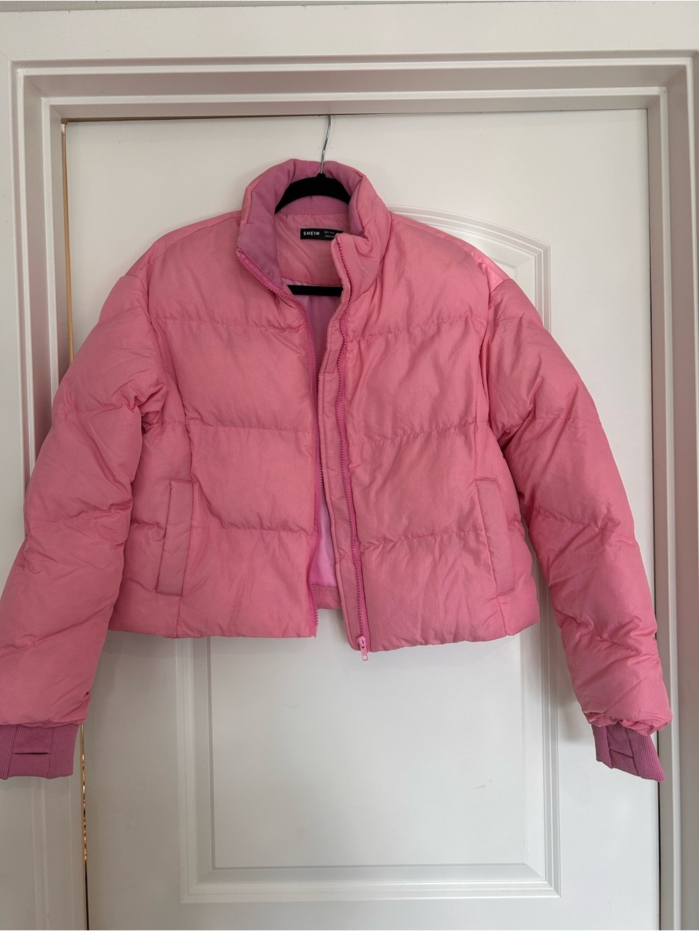 SHEIN Pink Puffer Bomber Jacket